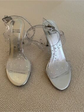 Stuart Weitzman Clear PVC Slingback Heels with Silver Footbed